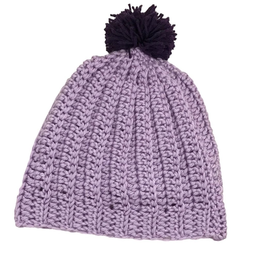 Chunky Beanie with Pom Pom Adult Size Purple Brand New Handmade Crochet